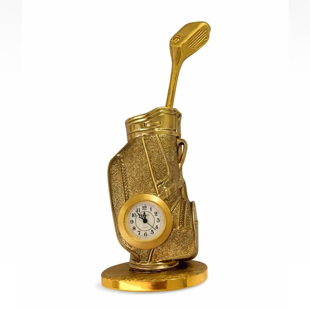 Vintage Golf Bag Mini Desk Clock w/ Golf Club Accessory NON WORKING AS IS